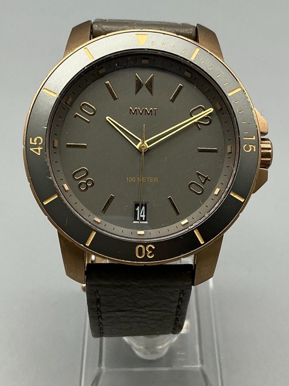 MVMT Modern Sport Watch Men 42mm Rose Gold Tone Date Leather Band New Battery